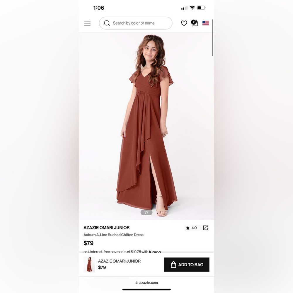 Azazie Omari junior brides maid dress